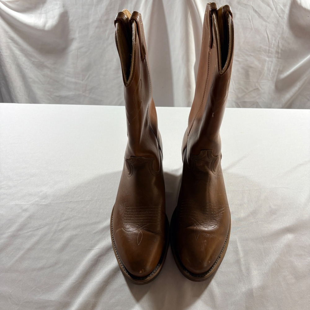 Dingo Western Cowboy Boots Mens 12 D Brown Leather Made in USA Stitch Detail - Picture 3 of 10
